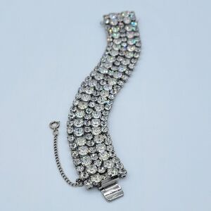 Unsigned Sherman Silvertone Crystal Bracelet Five Rows